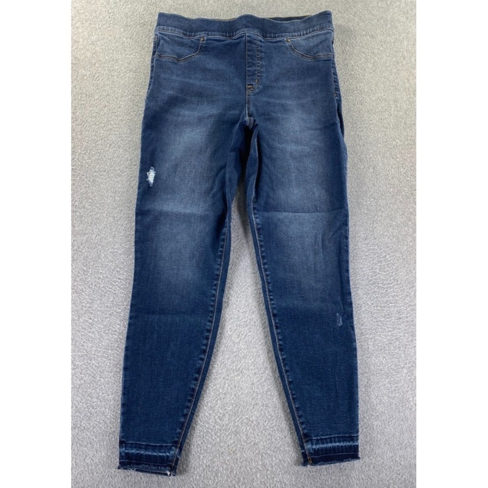 Spanx Distressed Ankle Skinny Jeans Women's XL Darkโ Wash Slimming Ankle Raw Hem